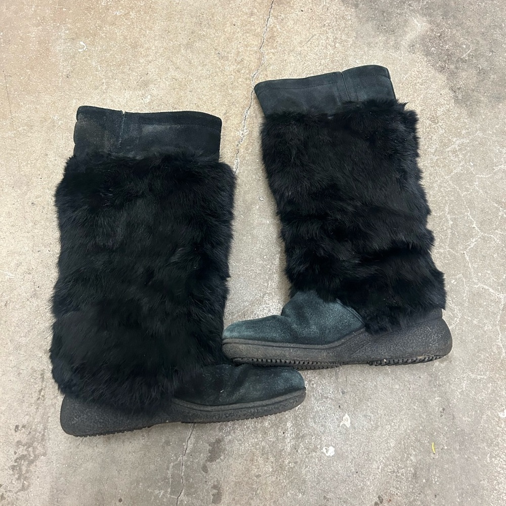 Vintage river‎ land rabbit fur black  Fur-Lined Women's Boots